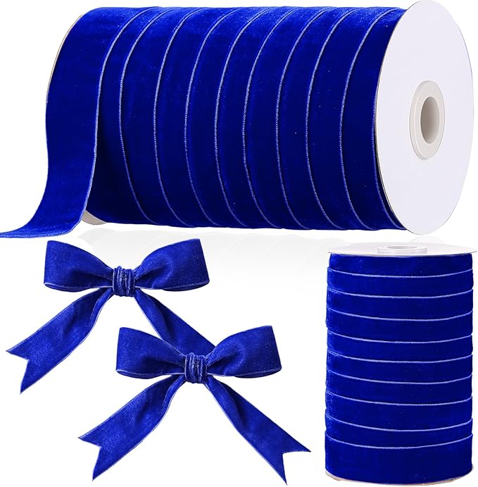 Chuangdi 1 Inch, 30 Yard Christmas Royal Blue Velvet Ribbon Vintage Wide Velvet Ribbons for Christmas Tree Ornaments Flower Bouquets Wedding Wreath Bow Making DIY Craft Choker