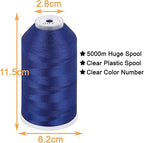 New brothread - Single Huge Spool 5000M Each Polyester Embroidery Machine Thread 40WT for Commercial and Domestic Machines - Prussian Blue