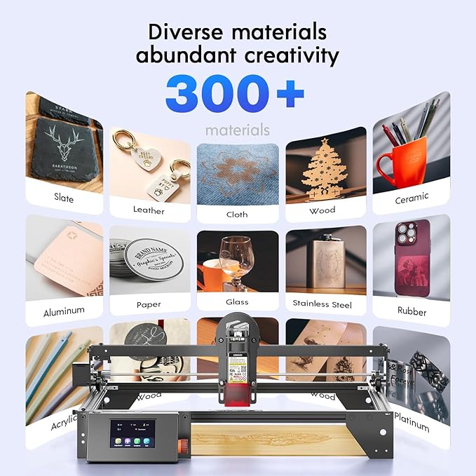 LONGER RAY5 5W Laser Engraver with Air Assist & LightBurn Camera, Auto Positioning & Capture, High-Precision Laser Cutter for Wood, Metal, Acrylic, Tumblers & Cylindrical Objects