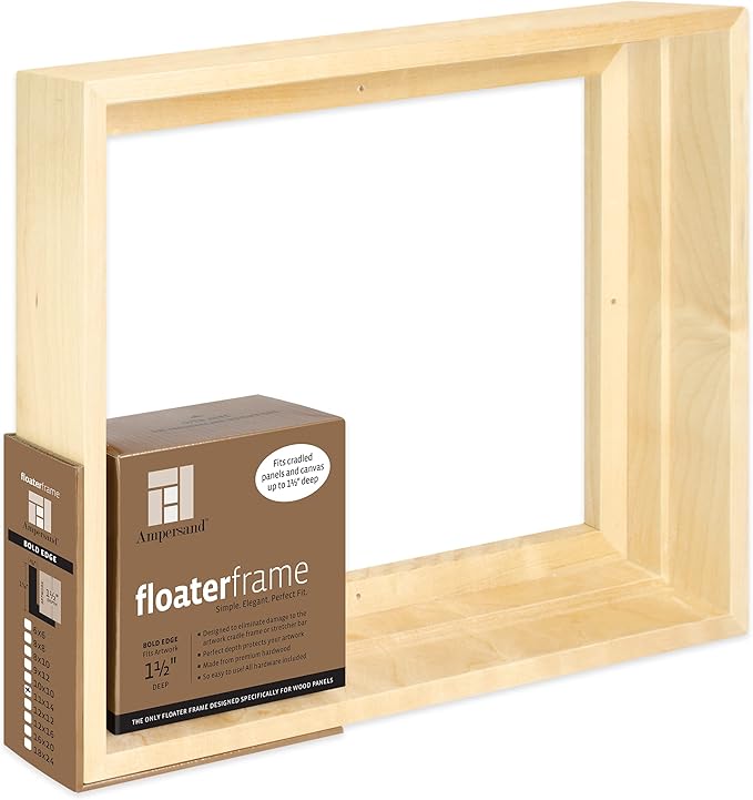 Ampersand Floaterframe Readymade Frame for Flat and 1 1/2" Deep Wood Panel and Canvas Artwork, Paintings, Prints, and More, 11"x14", Maple Bold