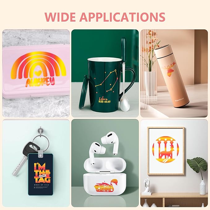 Tintnut Gradient Permanent Adhesive Vinyl - 8 Sheets 12"x10" Sunset Ombre Glossy Patterned Permanent Adhesive Vinyl for Cutting Machine, Home Decor Self Sticker