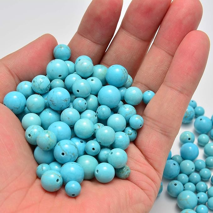 NCB 200pcs 4mm Loose Beads for Jewelry Making, Natural Semi Precious Beads Round Smooth Gemstones Spacer Beads Charms for Necklaces Bracelets (Stabilized Blue Turquoise, 4mm 200Beads)