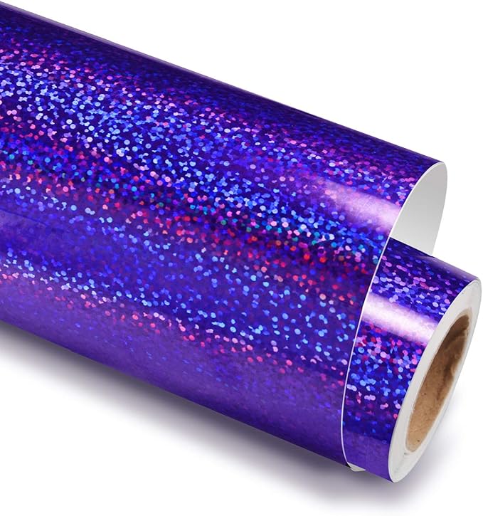 GIRAFVINYL Purple Holographic Vinyl Permanent, Purple Glitter Permanent Vinyl for DIY Helloweed Decorations, Signs, Home, and Car Decorations,12" x6ft