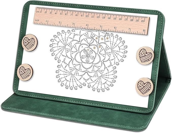 Earssa Knitting Pattern Holder,Knitting Chart Holder,Magnetic Crochet Knitting Chart Holder Knitting Accessories Foldable Knitting Chart Keeper with Ruler for Fixed Crochet Pattern (Vintage Green)