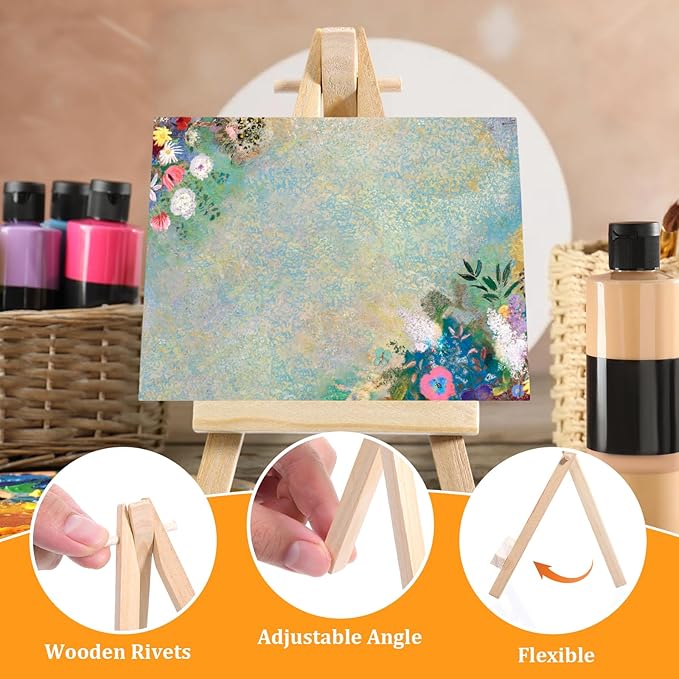 50 Pcs Mini Easels 5 Inch Mini Easel Stand Wooden Easel Art Craft Painting Triangle Stand Canvas Holder Small Easels for Display Card Photos Tabletop Phone Wedding