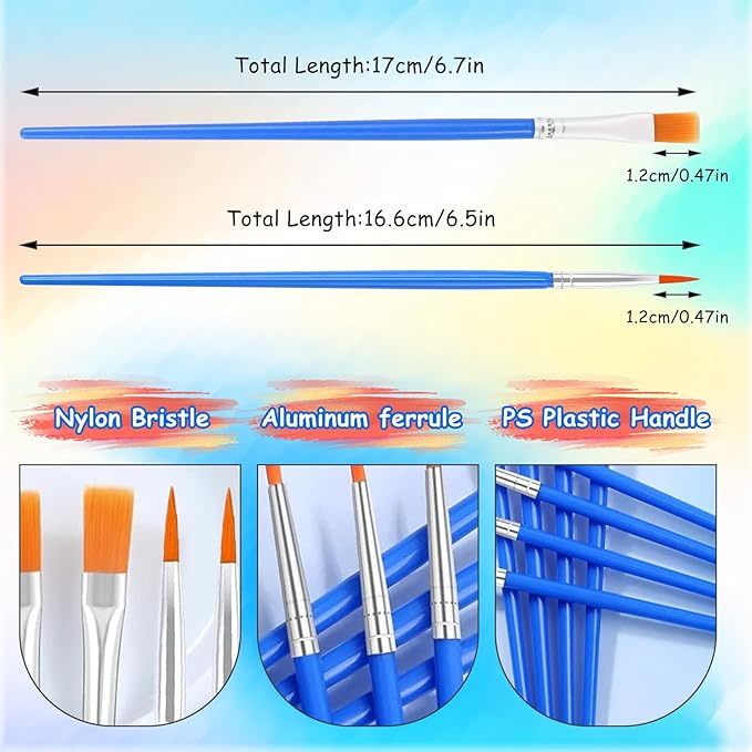 Small Paint Brushes Bulk 120 Pcs - Flat & Round Tip for Acrylic Watercolor Canvas Face Painting, Kids Classroom Art Supplies & Touch Up Kits