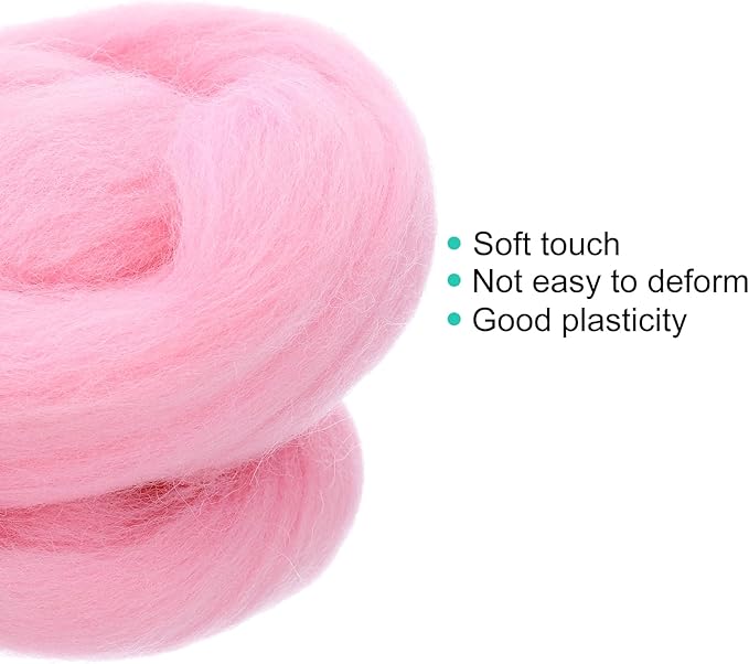 uxcell Needle Felting Wool, 1.76oz Natural Fibre Wool Roving Yarn Felting Supplies for Needle Felting DIY Handcrafts, Light Pink