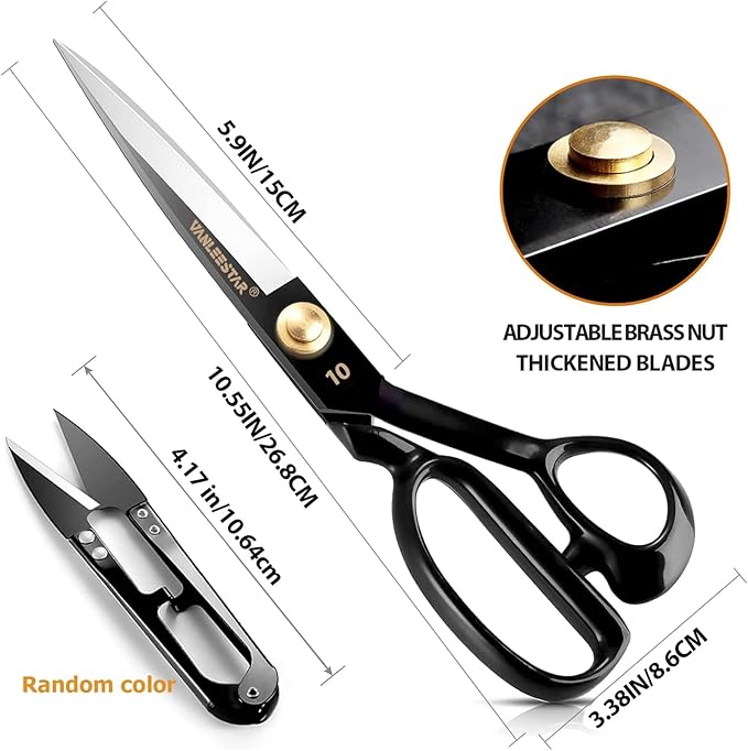 Left-Handed Fabric Scissors - 10.5 Inch(26.8CM) Dressmaker Shears - Professional Grade Dressmaker Shears, Sharpest Sewing Scissors for Denim, Leather, Sewing, Embroidery and Crafts, etc