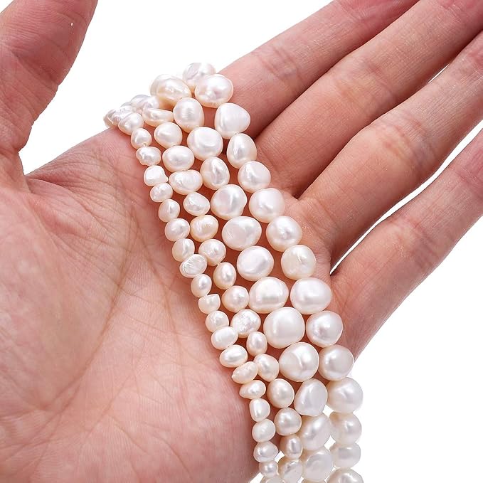 Natural Pearl Beads Side Hole 7-8mm White Freshwater Cultured Loose Gemstone Beads for DIY Jewelry Making 13.8''/Strand