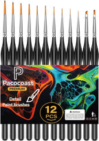 12PC Miniature Brushes, Pacocoast Detail Paint Brushes Set for Fine Detailing & Art Painting, Small Tiny Paint Brush Perfect for Acrylic, Paint by Number, Figurine, Craft, Models (Silver, Black)