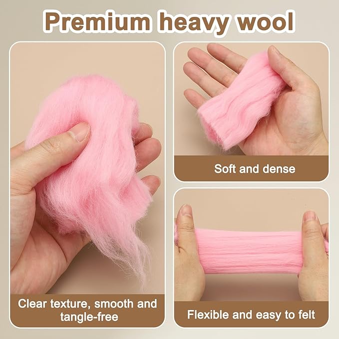 uxcell 3.53oz Wool Roving Yarn, Needle Felting Wool Fiber DIY Craft Needle Wet Felting Supplies for Blending Weaving Handcrafts, Light Apricot White