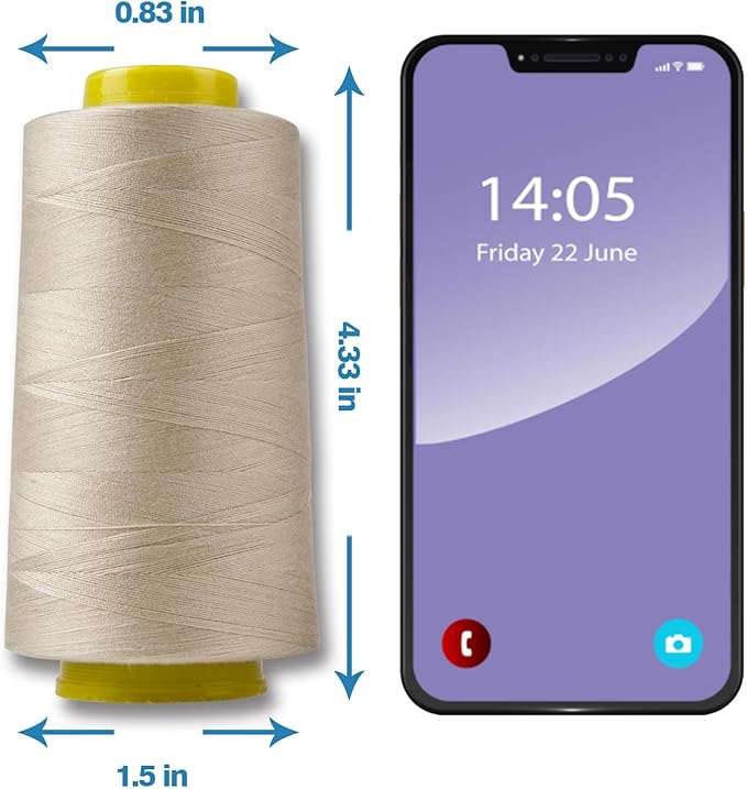 Beige Serger Thread, All-Purpose Thread for Sewing, Polyester, 4 Cones of 3000 Yards Each Spool for Sewing Machine