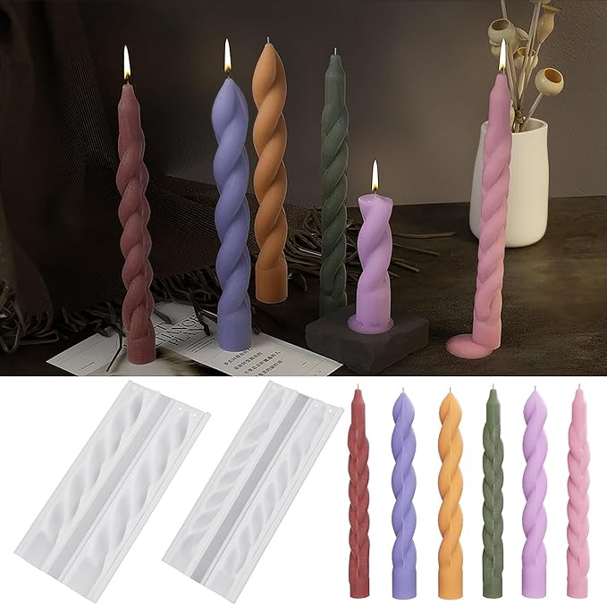 2 Pack Stick Candle Wave Pillar Candle & Resin Mold - Resin Casting Silicone Molds for Home Decor & Candle Making Wave Spiral Mold