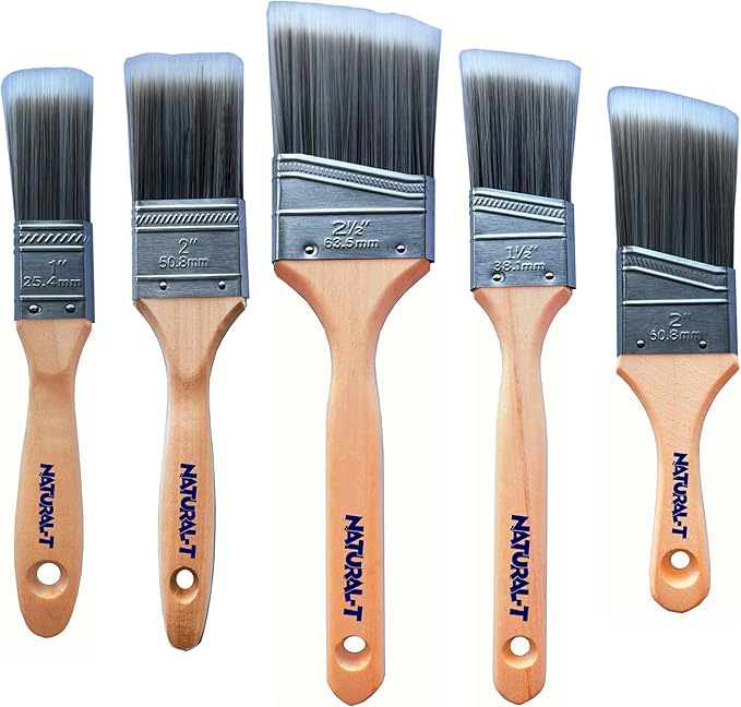 Natural-T Paint Brushes, 5-Pack, Paint Brush Set, Paint Brushes for Walls,Deck Paint for Wood，Furniture Paint,Oil Paint Set,Upgrades Household Essential Interior &Outdoor Walls.