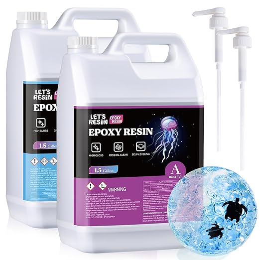 LET'S RESIN EPOXY RESIN 3 Gallon Epoxy Resin with Pumps, Bubble Free & High-Gloss Epoxy Kit, Crystal Clear Resin and Hardener for DIY Art, Molds Casting,Craft