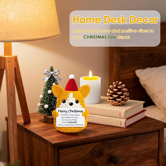 Funny Positive Christmas Corgi Dog Gifts for Women Men Grandkids, Stocking Stuffers for Teen, Inspirational Mini Dog Cute Stuff Things, Handmade Emotional Positive Crochet Puppy Decorations