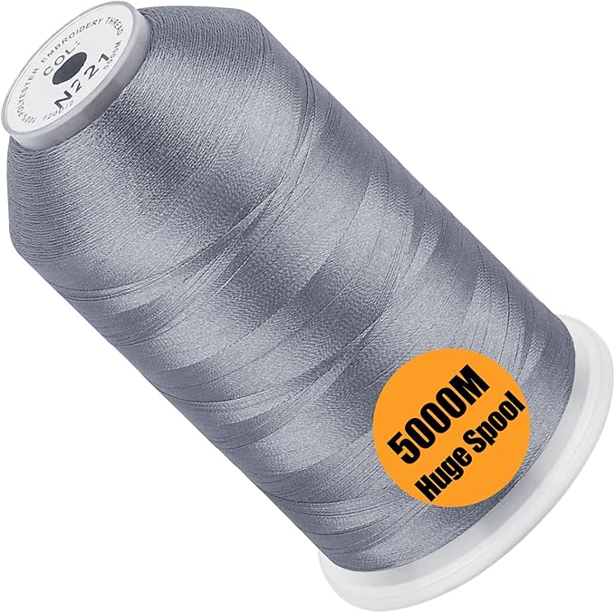 New brothread - Single Huge Spool 5000M Each Polyester Embroidery Machine Thread 40WT for Commercial and Domestic Machines - Gray(Janome Color)