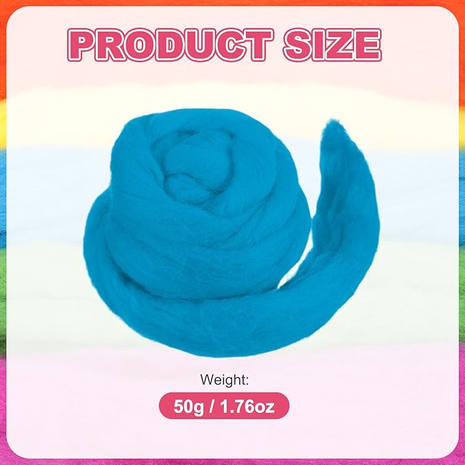 MECCANIXITY Wool Roving Yarn Soft Felting Wool 50g/1.76oz Pure Chunky Roving Yarn for Needle Felting Knitting Blanket Spinning Weaving Art DIY Craft Blue