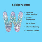 StickerBeans® Rhinestone Alphabet Letter Sticker W - Unique Sparkly Design 2” x 2” Cut-to-Shape Adhesive - Personalization, Collecting, Gifting, Scrapbooking, Decorating Laptops, Phone Cases, All Ages