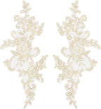 AUEAR, 2 Pack Flower Lace Applique Patches for Wedding Dress DIY Clothing Collar Material (Ivory Color)