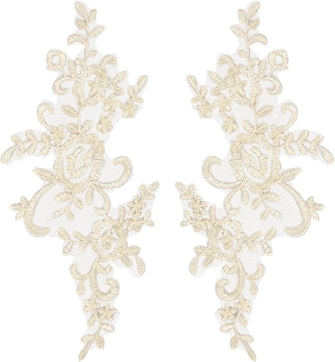 AUEAR, 2 Pack Flower Lace Applique Patches for Wedding Dress DIY Clothing Collar Material (Ivory Color)