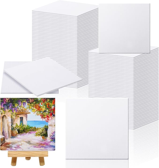 100 Pcs Mini Painting Canvas Panels Art Painting Canvases Panels Cotton Blank White Small Canvas Acid Free Boards for Watercolor Acrylic Oil Paint(4 x 4 Inch)