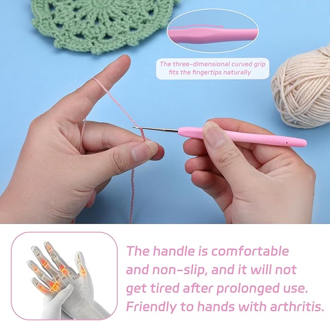 1.0 mm Crochet Hook, Ergonomic Handle for Arthritic Hands, Extra Long  Knitting Needles for Beginners and Crocheting Yarn (1.0 mm)