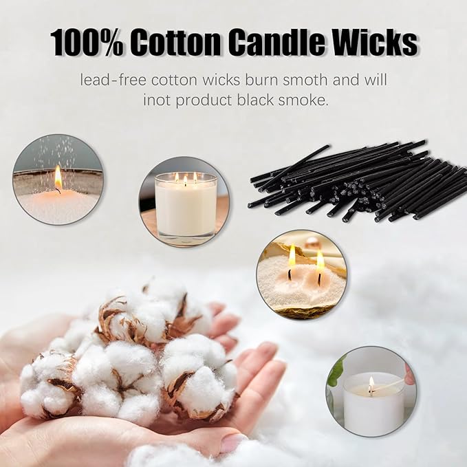 Pearled Candle Cotton Wicks 400-Pack for Sand Candles Making - 2Inch Metal-Free and Lead-Free Refill Sand Wax Wick for Candle Making DIY (Black)