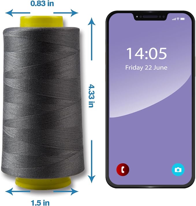 Dark Gray Serger Thread, All-Purpose Thread for Sewing, Polyester, 4 Cones of 3000 Yards Each Spool for Sewing Machine