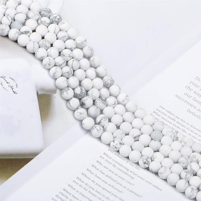 NCB Matte White Howlite Beads 200pcs 6mm Round Gemstone Beads Spacer Charm Beads Natural Stone Loose Beads for Bracelet Necklace Jewelry Making 4mm 6mm 8mm 10mm (Matte White Howlite, 6mm 200Beads)