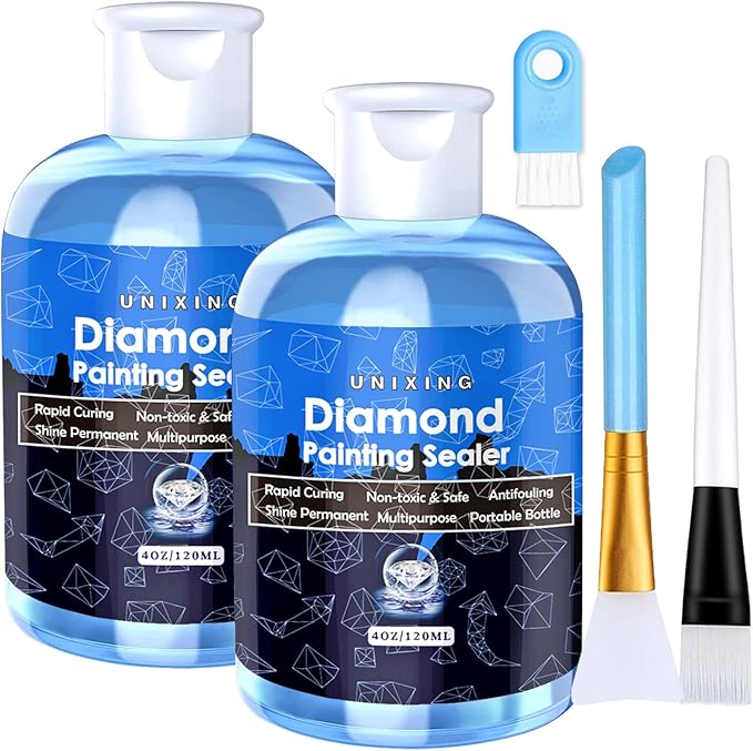 2 Pack Diamond Painting Sealer Glue with 3 Brushes, 8OZ Art Sealer Glue Accessories Permanent Hold Shine Effect for Puzzle