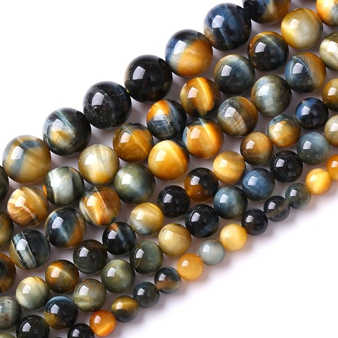 8mm 45Pcs AAAAA Tiger Eye Beads for Jewelry Making Natural Stone Beads Semi Precious Round Smooth Gemstones Energy Healing Loose Beads, Dream Blue Tiger Eye Stone