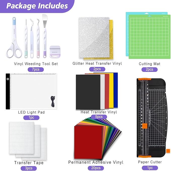 Cutaswish The Essential Bundle for Makers and All Explore Air-The All-in-One Accessories Kit with HTV Vinyl, Adhesive Vinyl, Transfer Tape, True Control Knife, Cutting Mat for Projects