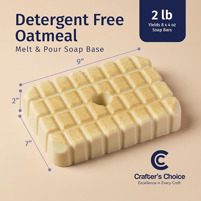 Crafter's Choice Detergent Free Melt and Pour Soap Base for Soap Making and DIY Crafting Projects, SLS/SLES Free, 2LB Block (Oatmeal)