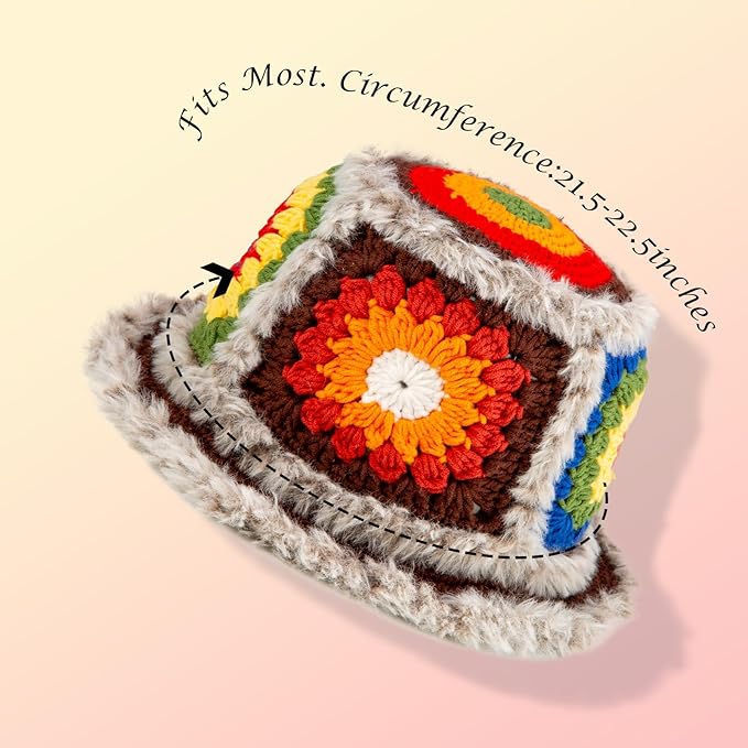 Noocro Crochet Kit for Beginners or Intermediate Level, Fuzzy Granny Square Bucket Hat, Step by Step Video Tutorial, Detailed Instruction Complete Kit Craft Supplies Holiday Gift
