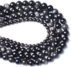 12MM 32PCS Natural Stone Silver Obsidian Loose Beads for Jewelry Making DIY Bracelet