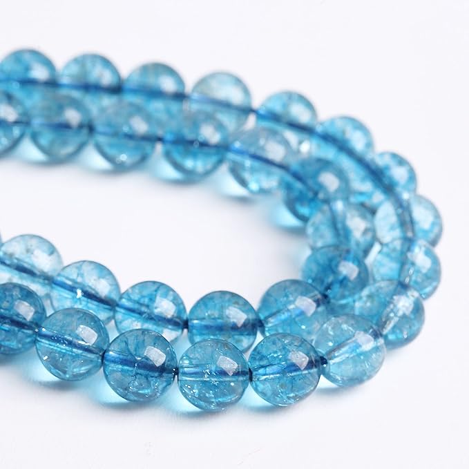 6mm 60PCS Blue Crystal Crackle Quartz Stone Spacer Round Loose Beads for Jewelry Making DIY Bracelet 15 inches Strand