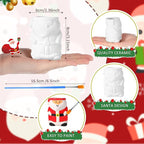 Pasimy 6 Set DIY Ceramic Succulent Planter Pots Paint Your Own Flower Pots Craft Kit Unpainted Bisque Paintable Flowerpot with Brush Palette Ready to Paint for Family Activity Gift(Santa)