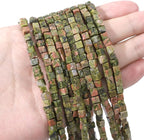 Natural Unakite Square Stone Beads 4x4mm 85pcs Cube Loose Semi Gemstone Beads for Jewelry Making Design