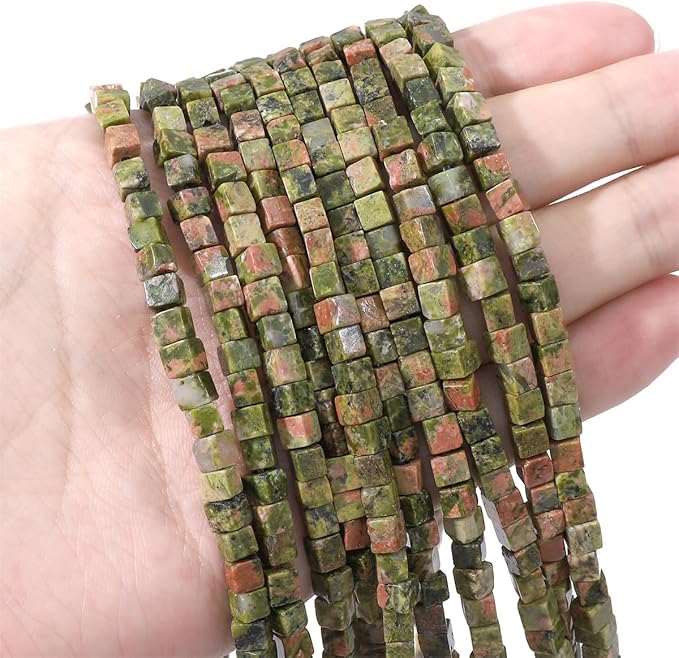 Natural Unakite Square Stone Beads 4x4mm 85pcs Cube Loose Semi Gemstone Beads for Jewelry Making Design