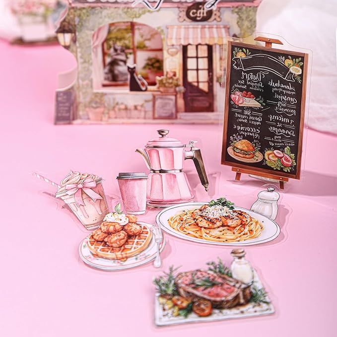 TIAMECH Holiday Outing PET Stickers - 180 Pcs Romantic Dinner Cat & Café Date Stargazing Tour Design, Waterproof Sticker for Journaling & Scrapbooking, Junk Journal Supplies, Ephemera & DIY Crafts