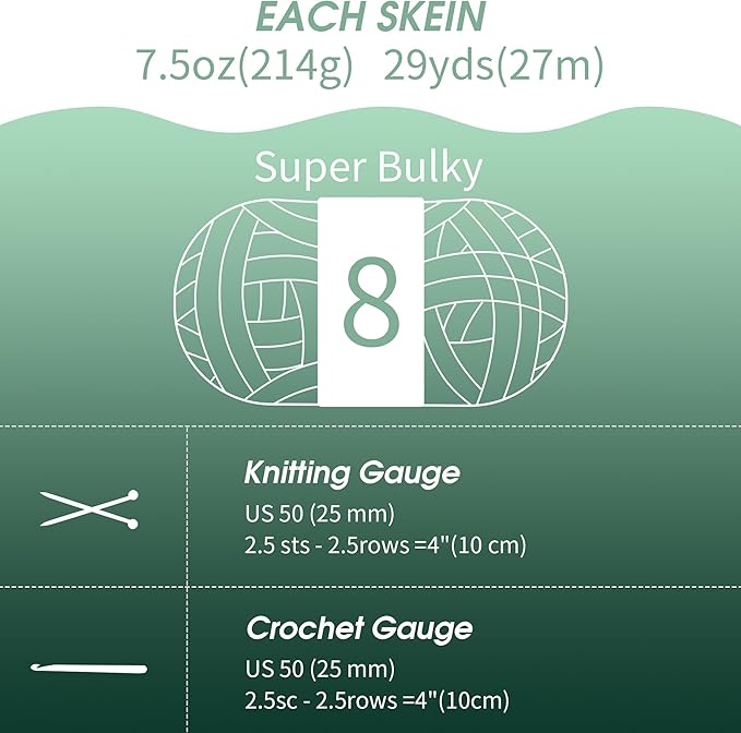 HOMBYS 8 Pack Assorted Chunky Yarn for Crocheting,Super Bulky Large Soft Fluffy Yarn,Plush Fuzzy Yarn,Thick Chenille Yarn for Hand Knitting/Arm Knitting,Green Gradient(27yds,8 oz Each Skein)