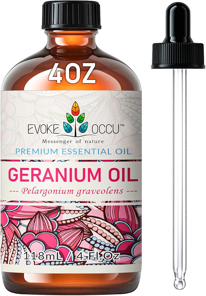EVOKE OCCU Pure & Natural Geranium Essential Oil for Skin, Hair, Diffuser, Aromatherapy - 4 Fl Oz