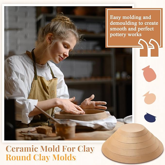 Sunnychicc 5 Pcs Ceramic Mold for Clay Wooden Pottery Clay Molds for Pottery Ceramic Plate for Slump Tools for Handbuilding Craft(Round,6.14-10.87")