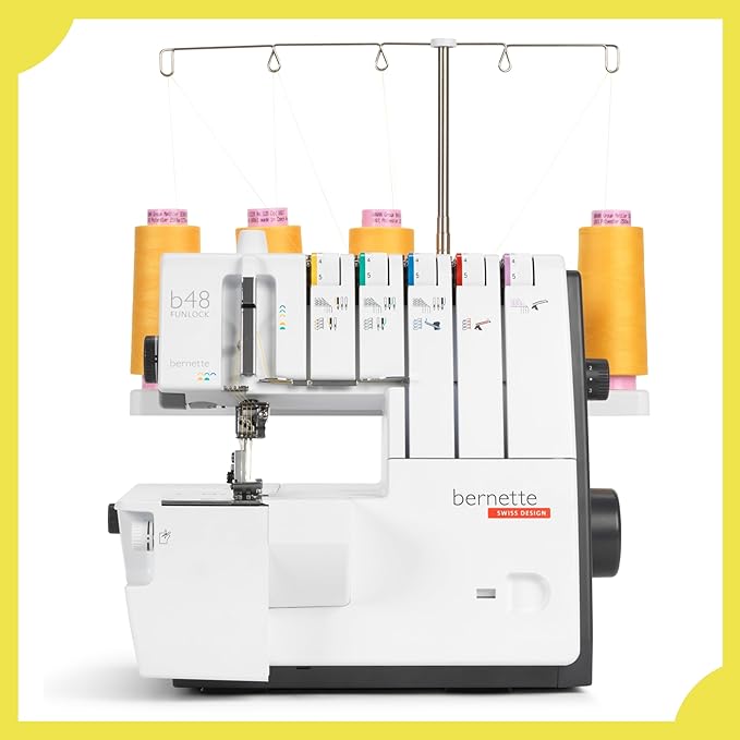 Bernette B48 Funlock Serger Coverstitch Overlock Machine Bundle | Scissors, Rotary Cutter, Threads, Foldable Self-Healing Cutting Mat | Heavy Duty Sewing & Quilting for Beginners & Professionals