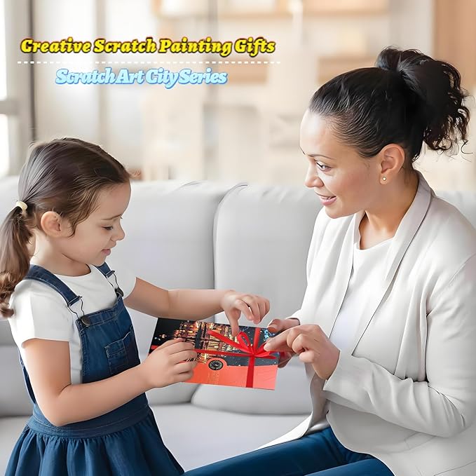 Rainbow Scratch Painting Art Kit - Scratch Art Painting for Adults and Teens, DIY Craft Kit with 4 Tools and 8 Sheets of Paper, Ancient Cities Series Creative Gifts 16''x11''(European)