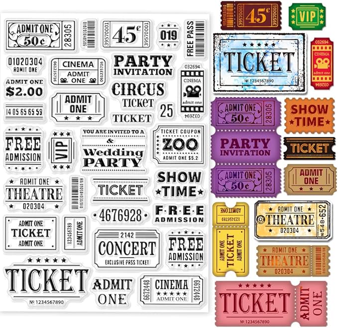 GLOBLELAND Tickets Clear Stamps for Cards Making Movie Ticket Clear Stamp Seals 5.83x8.27inch Transparent Stamps for DIY Scrapbooking Photo Album Journal Home Decoration