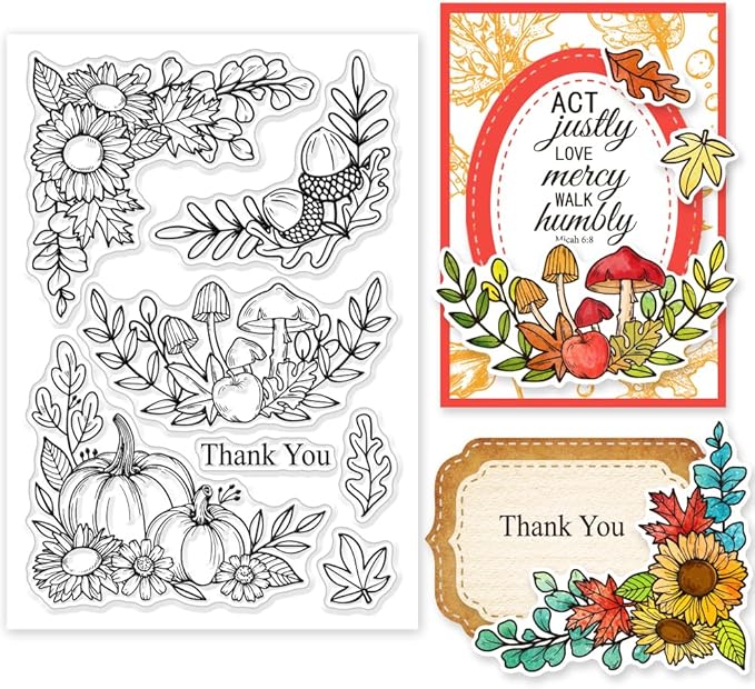 GLOBLELAND Autumn Corner Clear Silicone Stamps for DIY Card Making Pumpkin Silicone Transparent Stamp Sunflower Leaf Decorative Clear Stamps for Scrapbooking and Photo Album Journal Decoration