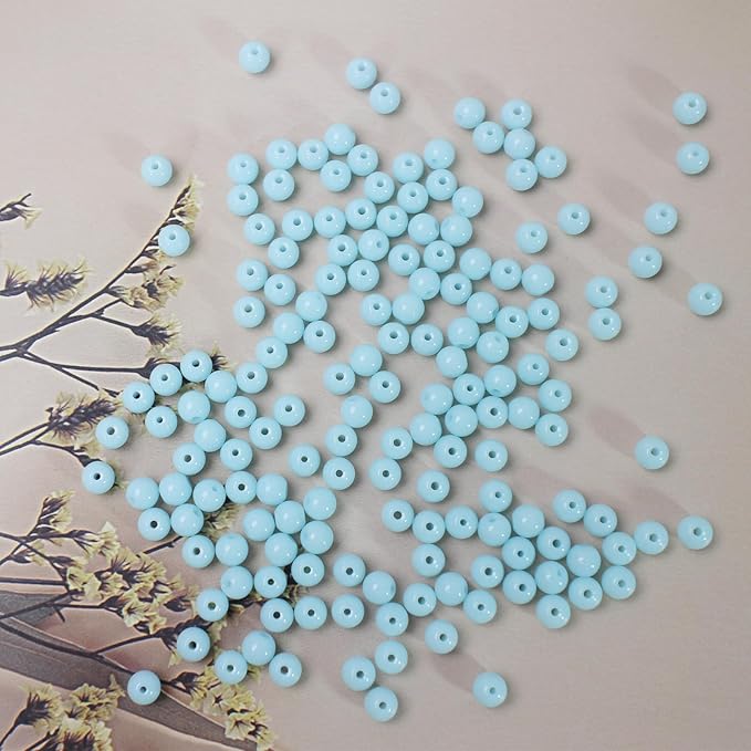 600pcs 6MM Lake Blue Glass Beads Handcrafted Round Lampwork Smooth Loose Bracelet Beads for DIY Jewelry Making
