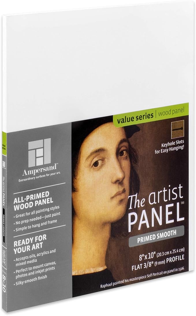Ampersand Art Supply Wood Gesso Artist Painting Panel: Primed Smooth, 8" x 10", 3/8" Flat Profile